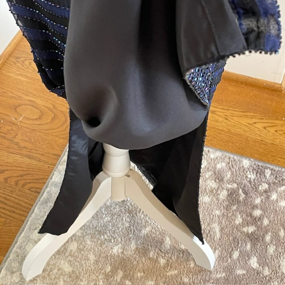 Vintage 100% Silk Beaded Formal Gown Y2K Black & Blue Front Slits Sparkly Size 4 - Picture 6 of 10